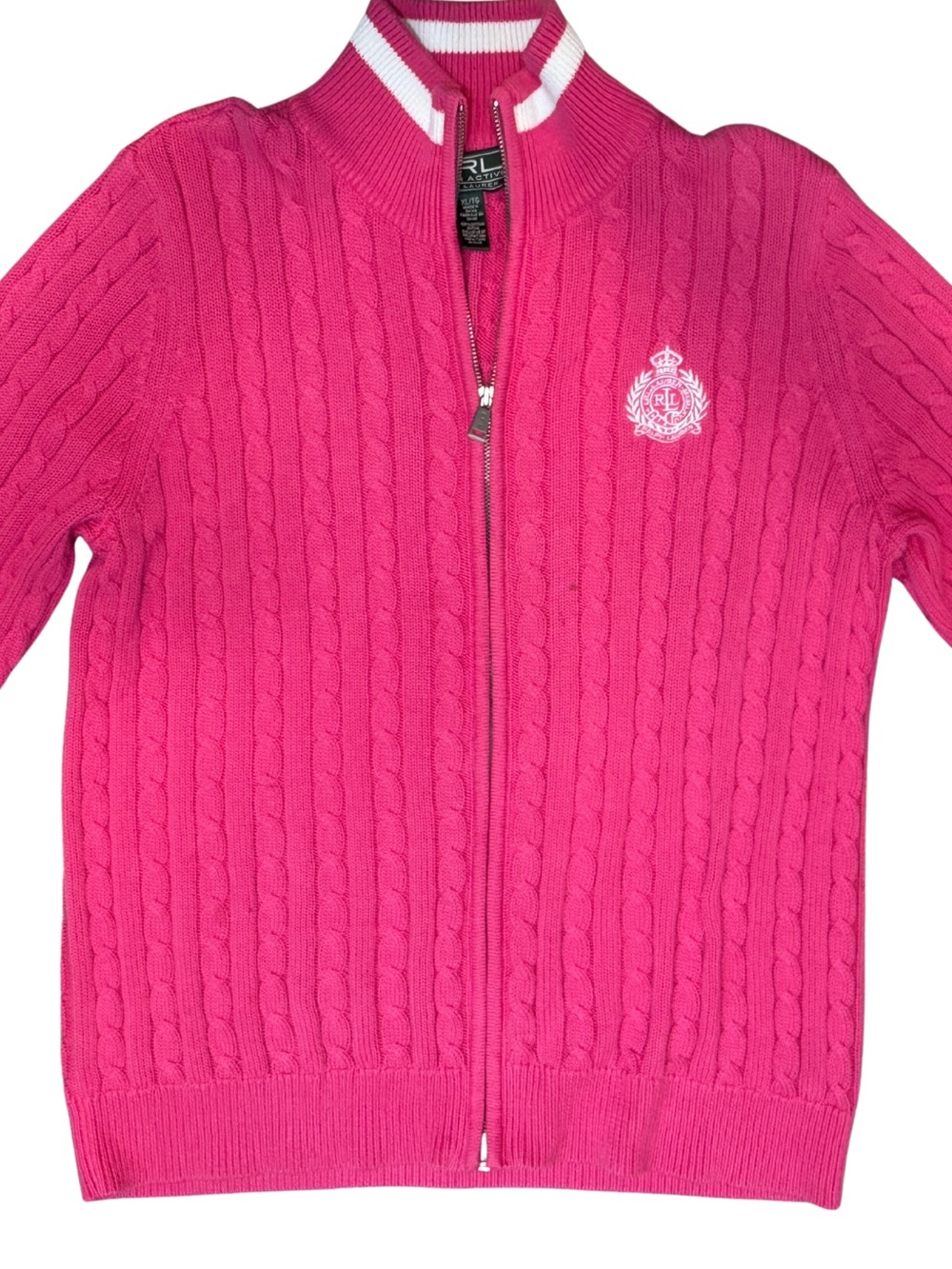 Ralph Lauren Girls Bright Pink Cable Zip Sweater